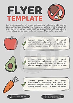 The concept of junk food and healthy lifestyle. Editable template for flyer, handout, poster promoting healthy eating. photo