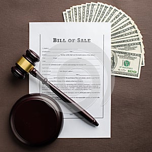 Concept of justice, law and graft. Bill of sale and judges gavel