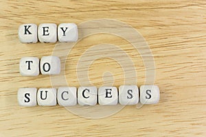 Concept key to success on wood cube for background