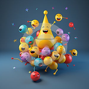 Concept of kids birthday party. emoticons having a party.