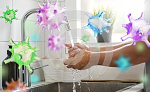 Concept of Killing Germs by Washing Hand