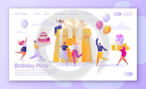 Concept of landing page with birthday celebration theme for mobile website development and web page design.