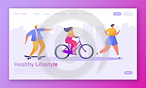 Concept of landing page on healthy lifestyle theme. Active people sports.