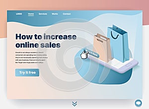 Concept of a landing page for how to increase online sales