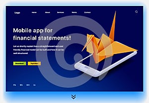 Concept of a landing page for mobile app for financial statements