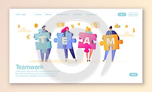 Concept of landing page for mobile website development and web page design. Business teamwork concept. Team metaphor.