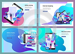 Concept Landing page template Education people, Internet studying, online training, online book, tutorials, e-learning