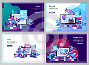 Concept Landing page template Education people, Internet studying, online training, online book, tutorials, e-learning