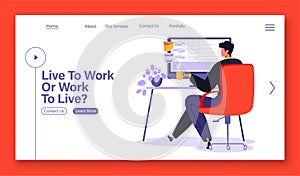 Concept for landing page template on workaholic, proper prioritization, separation of work and personal life theme.