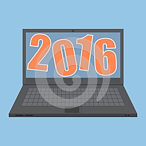 Concept of Laptop Computer with new year 2016 idea concept.