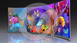 Concept of large flexible TV screen or professional led monitor for digital graphics