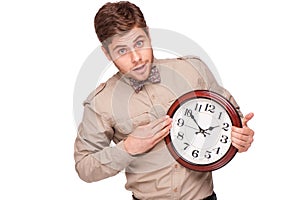 Concept for lateness, man with clock photo