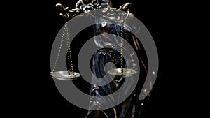 Concept of law practice with Statue of Lady Justice and scales. Roman Goddess Justitia personification of the moral force in judic