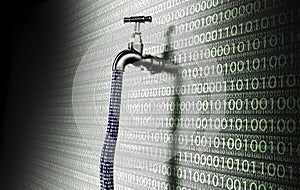 Concept of leaky software, data with a tap sticking out