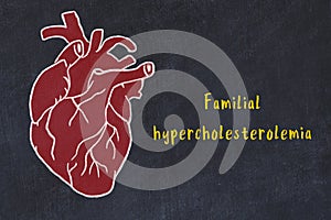Concept of learning cardiovascular system. Chalk drawing of human heart and inscription Familial hypercholesterolemia photo