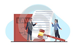 Concept of legal document execution, attorney files with court. Notary and lawyer in court. Jurisprudence and