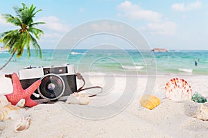 The concept of leisure travel in the summer on a tropical beach seaside