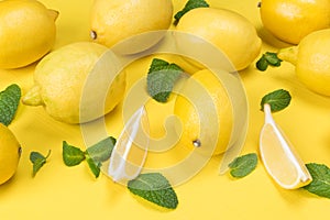 Concept of lemon and its lobules on a yellow