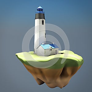 Concept of the lighthouse on the island. 3d render image