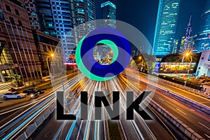 Concept of LINK coin moving fast on the road,