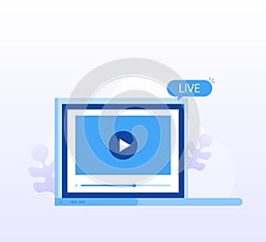 Concept live streaming for web page, banner, presentation, social media, documents. Watch video online.