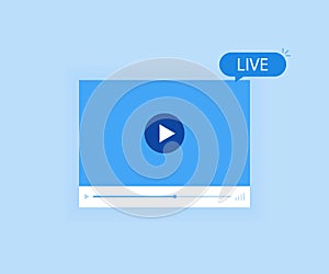 Concept live streaming for web page, banner, presentation, social media, documents. Watch video online. Modern flat style vector