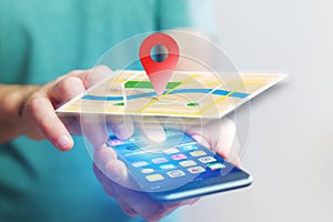 Concept of localization on a map with a smartphone