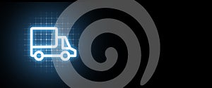 The concept of logistics and transport. Cargo truck icon with containers