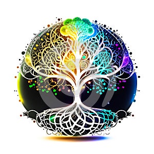 Concept logo tree of brain colorful glowing