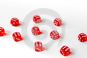 Concept luck - dice gambling on white background