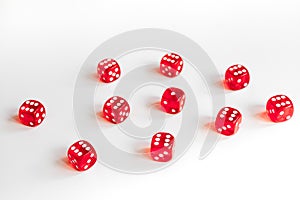 Concept luck - dice gambling on white background