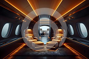 Concept Luxury Jet Design, Modern Aircraft Sleek Private Jet Interior Comfort Meets Modern Luxury