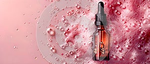 Concept Luxury Skincare, Collagen Luxury Collagen Serum with Oil Bubbles on a Soft Pink Canvas