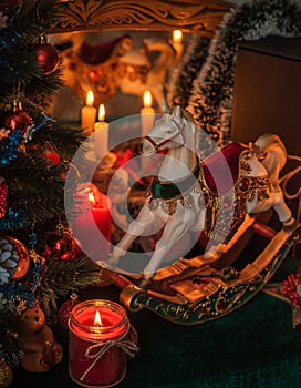 Christmas magic scene, some rite at New Year night photo