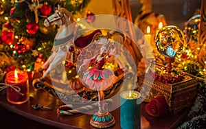 Christmas magic scene, some rite at New Year night photo