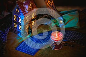 Christmas magic scene, some rite at New Year night photo