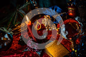 Christmas magic scene, some rite at New Year night photo