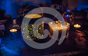 Christmas magic scene, some rite at New Year night photo