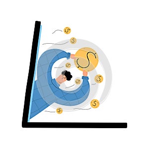 The concept of making money on the Internet, passive income. Cashback online. Vector illustration in a flat style
