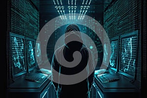concept malware Hacking war cyber room center data servers interface gital code binary laptop abstract using Hacker