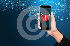Concept of malware notification or error in mobile phone