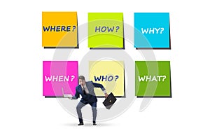 Concept of many questions with businessman