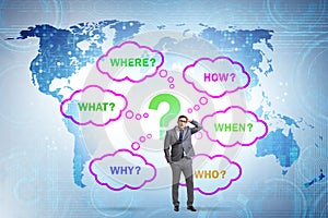 Concept of many questions with businessman