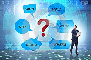 Concept of many questions with businessman