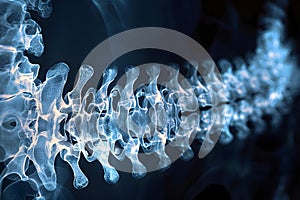 Concept Medical Imaging, Spinal XRay, Blue Tone, Dark BlueToned Spinal XRay on Dark Background