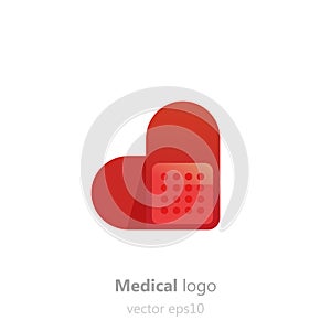 Concept Medical logo. Adhesive patchin the form of heart. Logotype for clinic, hospital or doctor