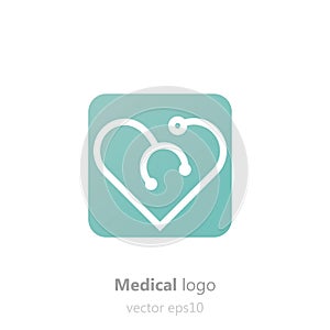 Concept Medical logo.Stethoscope in the shape of heart. Logotype for clinic, hospital or doctor