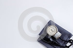 Concept for medicine. Medical items medical cap, tonometer, stethoscope on a white isolated background.