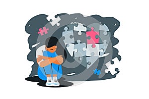 Concept of mental recovery after relationship breakup loss. Care after emotional and painful marriage divorce. Vector illustration