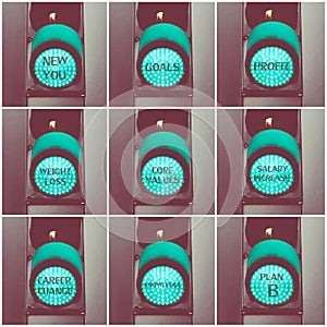 Concept messages written over green traffic lights